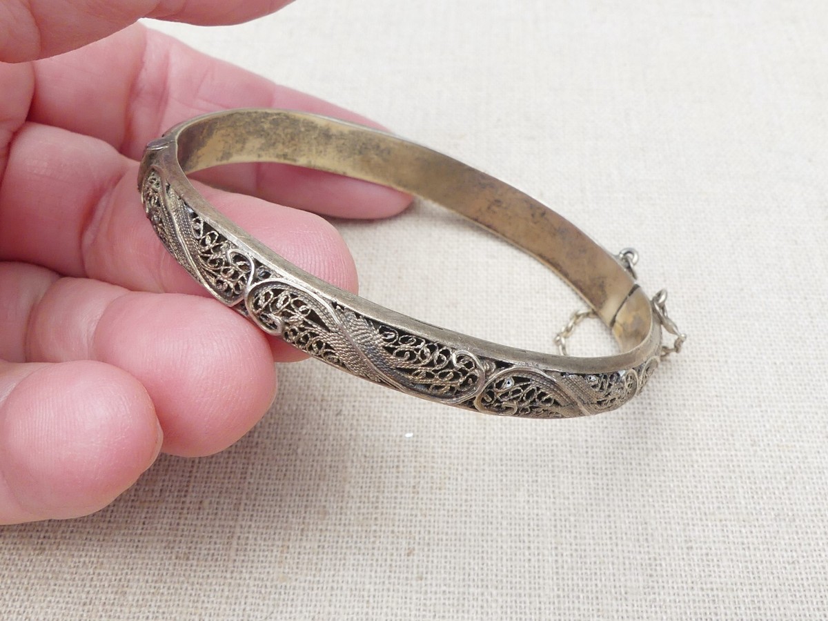 Antique/vintage 835 silver filigree clamper bracelet German Antique/vintage 835 silver filigree clamper bracelet German