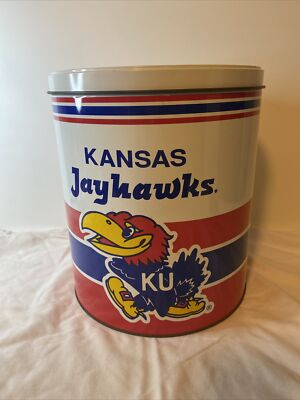 VTG 1992 P&K College Football Kansas Jayhawks 11'' Popcorn Tin Metal Trash Can