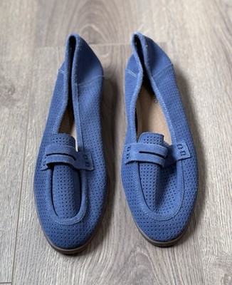 Lucky Brand Cobalt Blue Suede Perforated Penny Loafers Flats Women s Size 9
