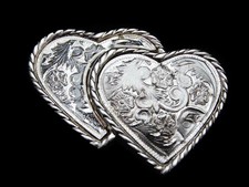 KL17121 VINTAGE 1980s FLORAL COVERED HEARTS SILVERTONE WESTERN BELT BUCKLE