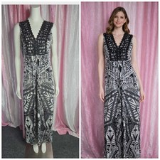 Apt 9 Boho Rhinestone Black White Embroidered Stretch Maxi Dress Size Medium