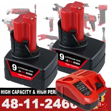 For Milwaukee For M12 12V 9.0Ah Extended Capacity Battery 48-11-2460, 48-11-2440