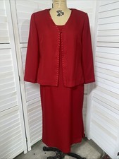80s 90s Jessica Howard Red 2-Piece Dress Suit Piece Jacket Sz 10P