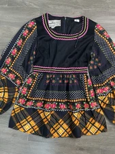 Vintage Young Edwardian Blk Velvet Mixed Patchwork Bohemian Dress By Arpeja Sz 5