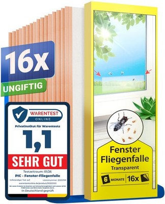 PIC Fliegenfalle Mückenschutz Insektenschutz Set 16x geruchlose Fensterstreifen 