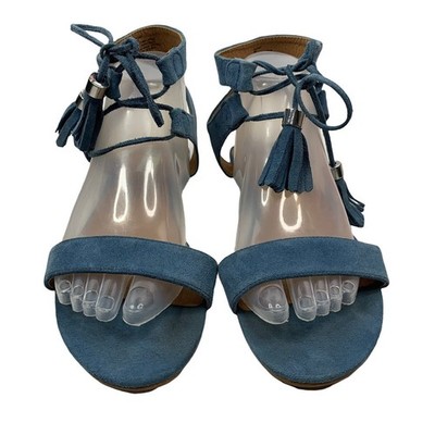 Steve Madden Size 9 Sandals Elivait Blue Suede Lace Up Fringe Tasseled Women s