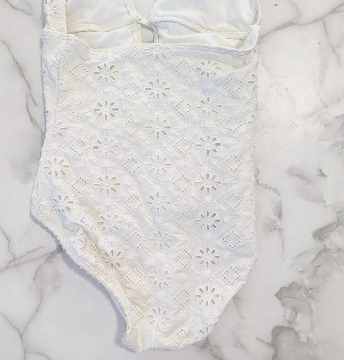 Kate Spade Eyelet One Piece Swimsuit Halter Plunge Cutout White Small S thumbnail 6