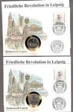 Numisbriefe - Heldenstadt Leipzig - 5-DM-Münze 1982 - 5 DDR-Mark 1984
