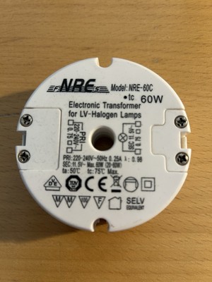Ersatztrafo NRE-60C  20-60 Watt LV-Halogentransformator 60VA Halogentrafo Neu!
