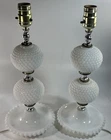 Vintage Milk Glass Hobnail Lamp Set Of 2 White 14.5”, Tested Working NO Shades
