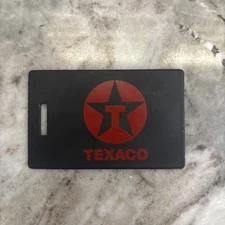 Vtg Advertising Texaco Service Gas Station Luggage Bag Tag Metal Black Red Logo