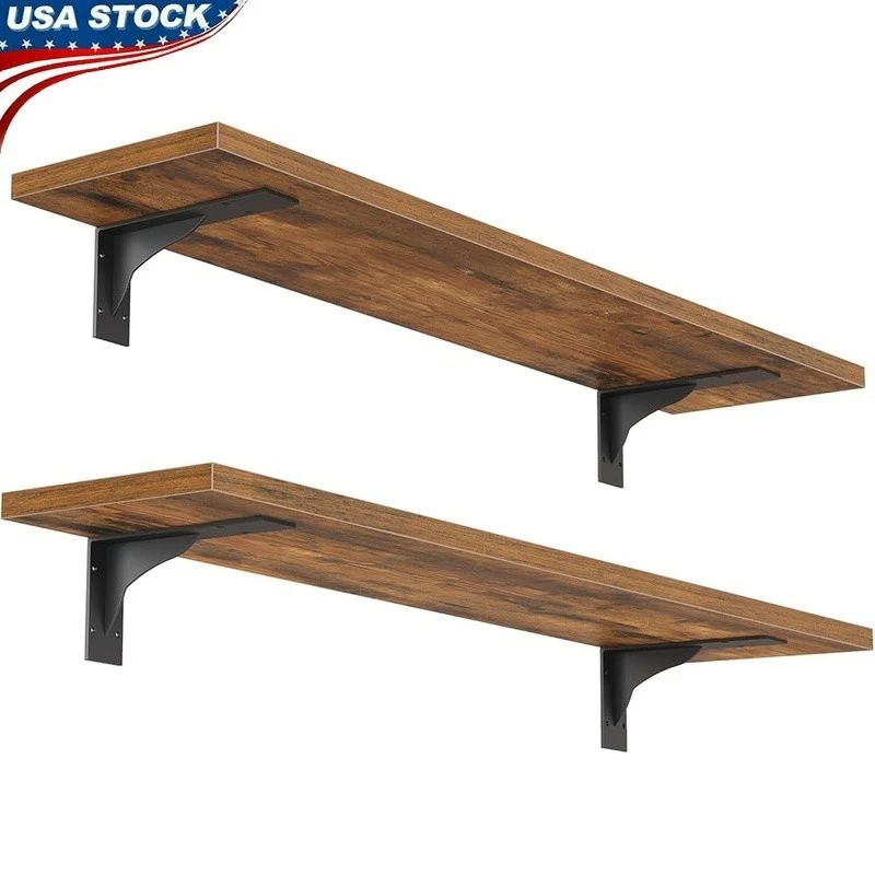 Floating Wall Shelves Set of 2 Sturdy Particleboard Shelf Storage Display New