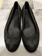 Gucci Black Flat Shoes Rubber GG Logo Design US 6.5 Excellent Used No Box