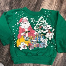 Vintage Pannill Youth Christmas Crewneck Sweatshirt Green Size M