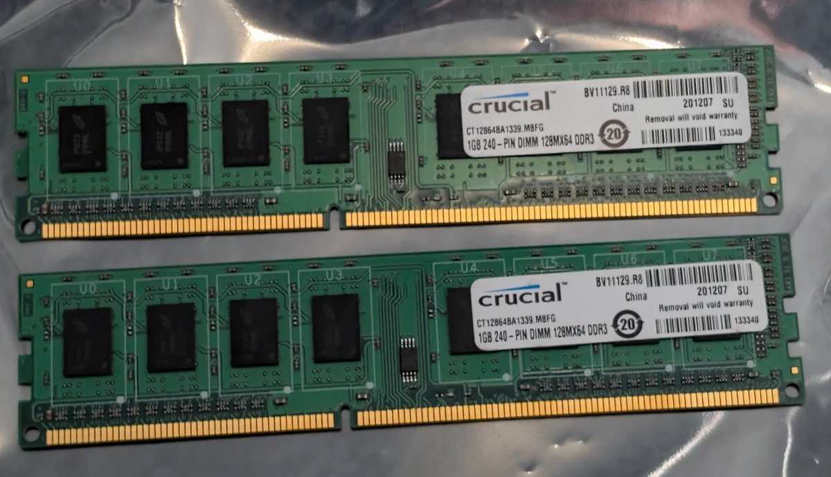2 Barrettes Mémoire ASint DDR3 1GB (2x1GB) - PC3-1333 (SSY3128M8-EDJEF) - Occasion