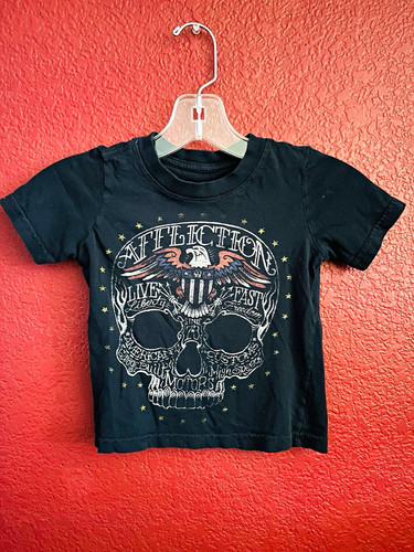 Affliction 2T Black Graphic Skull Motorcycle T-Shirt Crew Neck Short Sleeve