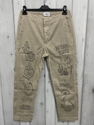 Dondup Damen Hose Beige Baumwolle Stretch Print Slim Casual Größe S / 42 /27