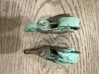 Pair Small Cast Marine Pulley Blocks with Swivel Hooks Authentic Green Verdigris — photo 4