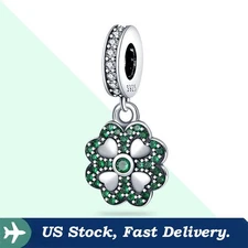 KUNSIR 925 Sterling Silver Lucky Charm For Bracelet 4-Leaf Clover Charm Pendant