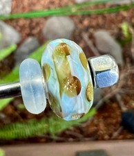 Trollbead unique ooak faceted pearl grey silver glitter event bead