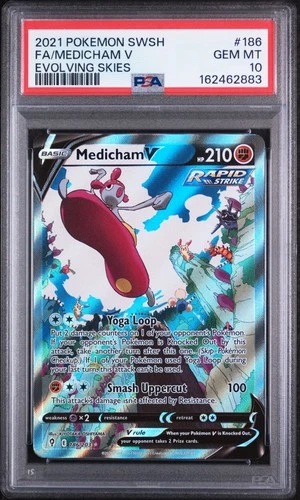 2021 POKEMON SWORD & SHIELD EVOLVING SKIES #186 FULL ART/MEDICHAM V PSA 10