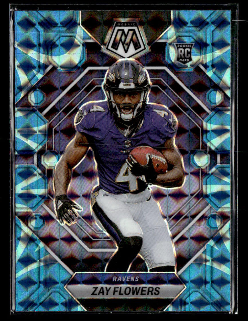 2023 Panini Mosaic #380 Zay Flowers Reactive Blue Mosaic