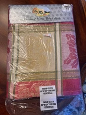 New Holiday at Cotton Park Cottage 100% Cotton Red Gold Plaid Tablecloth 60x104