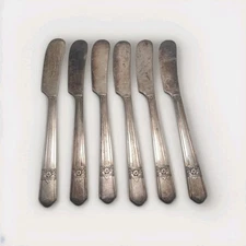 Set of 6 Butter Knives Spreader 1920's Floral Flute Handle Design Rogers Lot