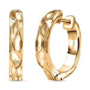 Authentic D'Joy Sand Texture Hoop Earrings in 18K Vermeil Yellow Gold Plated Sterling