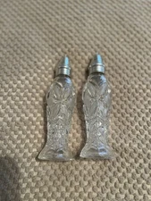 VINTAGE CRYSTAL SALT & PEPPER WITH SILVER TOPS