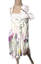 Max Mara Vintage Runway Ivory Silk Floral Bow Halter Neck Dress US 4 6 / IT 40