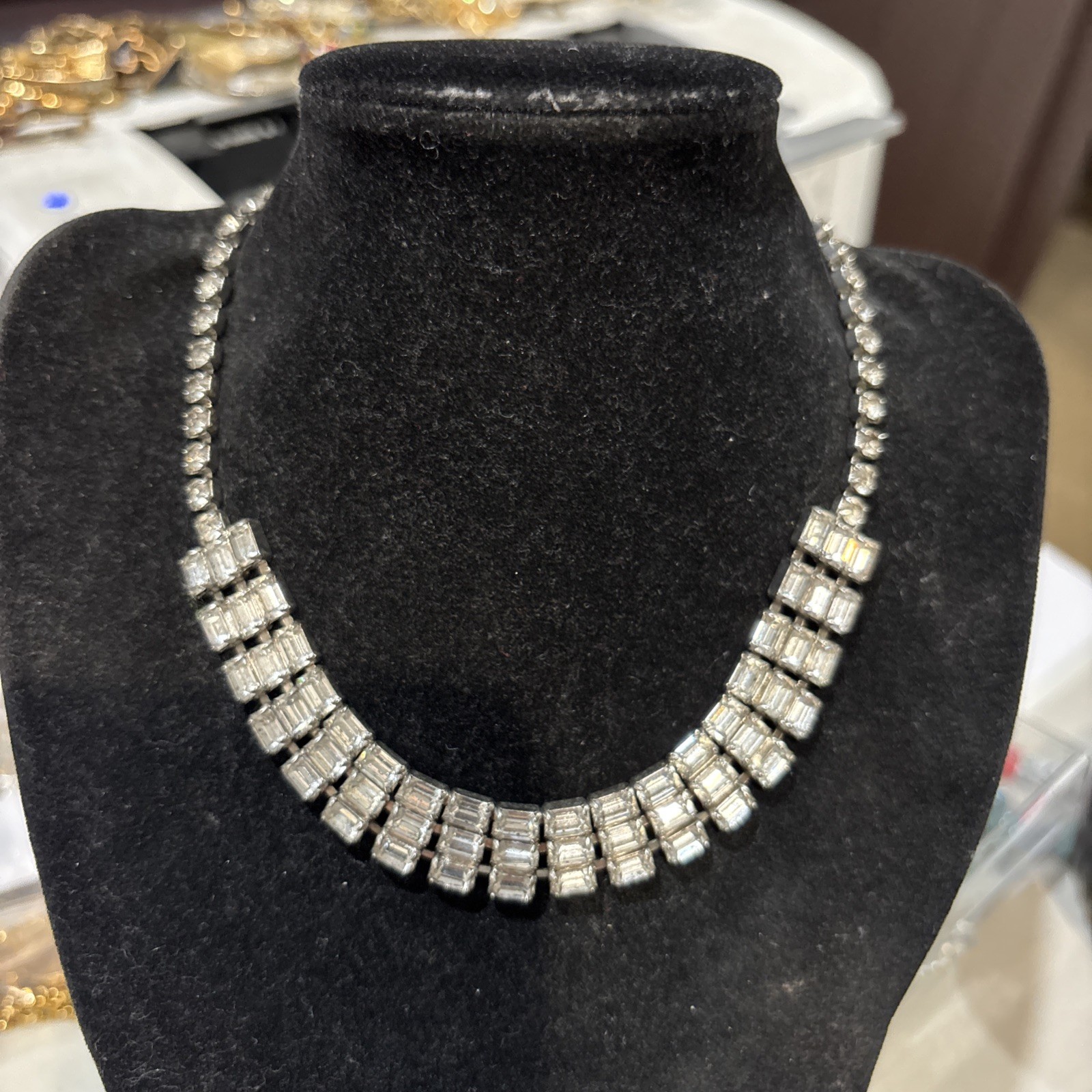 Vintsge Signed Weiss Clear Rhinestone Necklace Br… - image 4