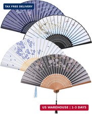 QIRMIZI 4 Pieces Handheld Fans - Elegant Silk Folding Fans with Bamboo Frames,Ho