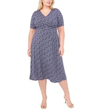 MSK Womens Chiffon Midi Dress, Blue, Plus Size, 1X