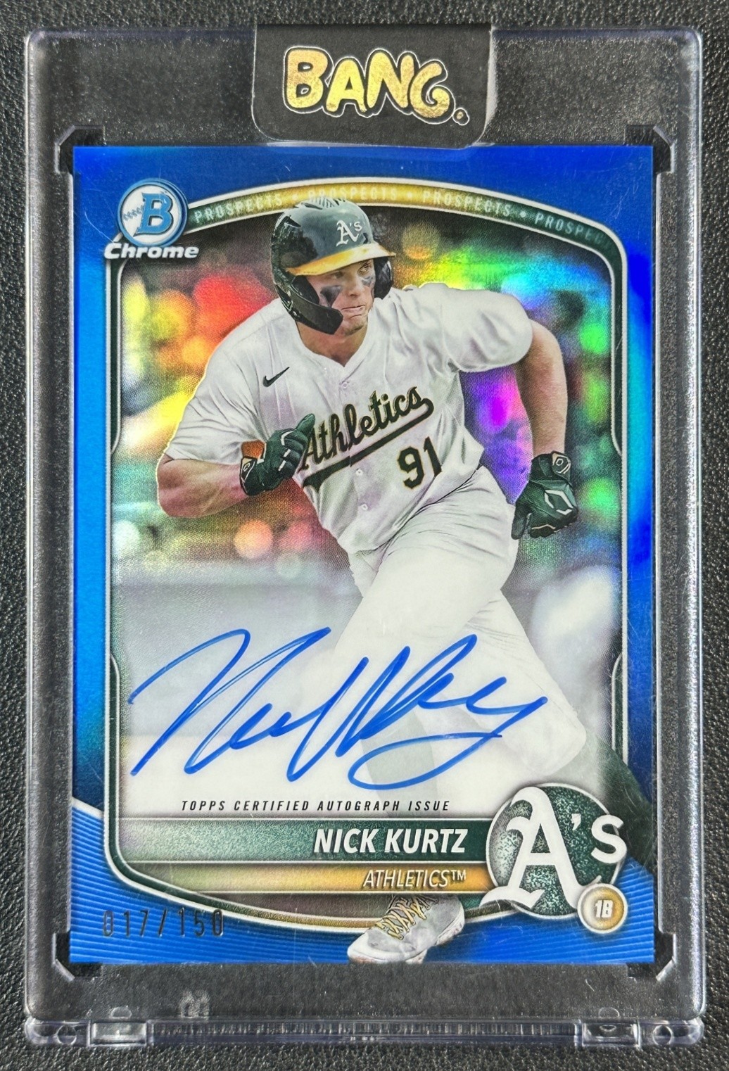 NICK KURTZ 2025 BOWMAN CHROME #CPA-NK PROSPECT BLUE REFRACTOR AUTO 17/150