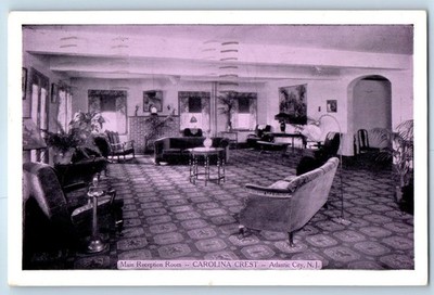 1947 Atlantic City New Jersey Postcard Main Reception Room Carolina Crest Posted