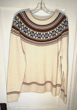 J Crew NWT Lambs Wool Yoked Nordic Fair Isle Cream Sweater Size L. d953