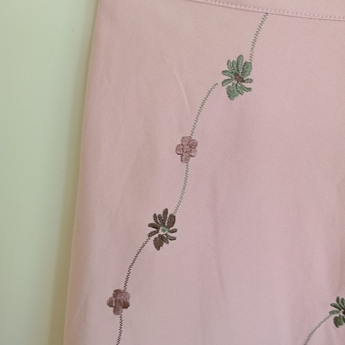 2000s Embroidered Midi Skirt AU8 Stretch Cotton Pink Flowers Fairy Boho Y2K Vtg - Picture 4 of 10