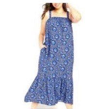 NWT Old Navy size M Tall maxi blue paisley square neck dress pockets tie back