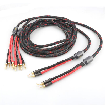 1paar OFC Draht Banana to Pin Stecker HIFI Audio Bi-wire Lautsprecher Kabel