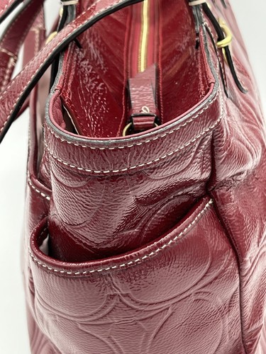 Coach Handbag Gallery Signature Tote Bag Burgundy Dark Red Patent Leather 19462 - Picture 3 of 9