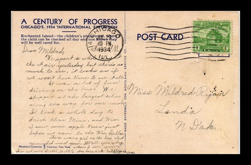 DR JIM STAMPS US POSTCARD CENTURY OF PROGRESS ENCHANTED ISLAND CHICAGO ILLINOIS