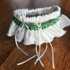 Two David's Bridal Wedding White  Irish Kelly Green Exclusive Regal Leg Garter