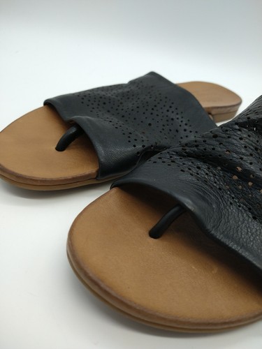 Spring Step Geti Sandals Women's 39 EU 7.5-8 US Black Slides Leather Toe Loop - Picture 3 of 11
