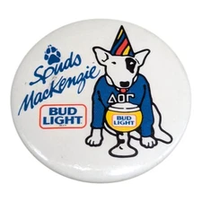 Vintage 1987 Bud Light Spuds MacKenzie Party Animal Frat Button Bull Terrier