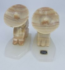 Vintage Mexican Sombrero Bookends Onyx Marble Sleeping Men 5" x 4.5" x 3" Lot 2