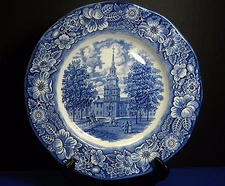 Liberty Blue Staffordshire China England 1 9 3/4" Dinner Plate Independence Hall