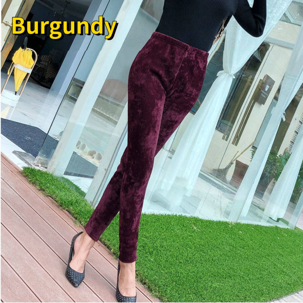 Lady Corduroy Tapered Pants Trousers Stretchable Slim High Waist Basic Warm
