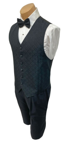 Men's Black Bill Blass Tuxedo Vest with Bow Tie Wedding Groom Prom M-Tall ML - Picture 2 of 5