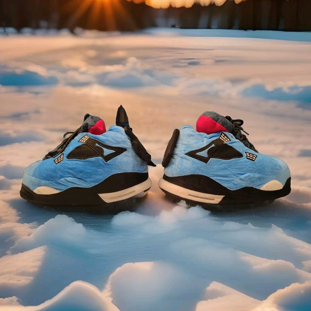 Jordan fours comfortable slippers?? Nike Air Jordan 4 Plush Slippers Blue White Black Red One  main image 4